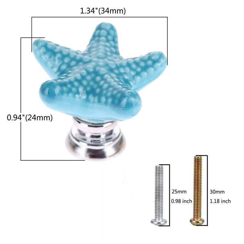 Joyindecor Ceramic Nautical Starfish Drawer Pulls Handles for Seaside Cottage Coastal Dresser Cupboard Wardrobe Cabinets Kitchen, Beach/Ocean Theme Cabinet Knobs, Pack of 6 (Blue) - Image 5
